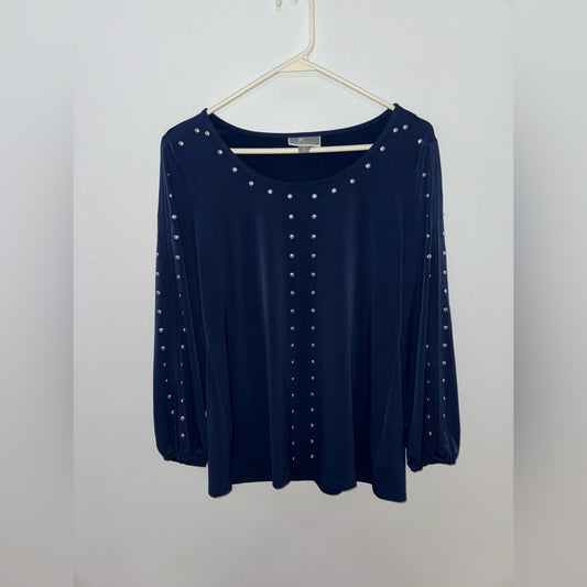 Pre-Owned MD JM Collection Navy Studded Long Sleeve Top