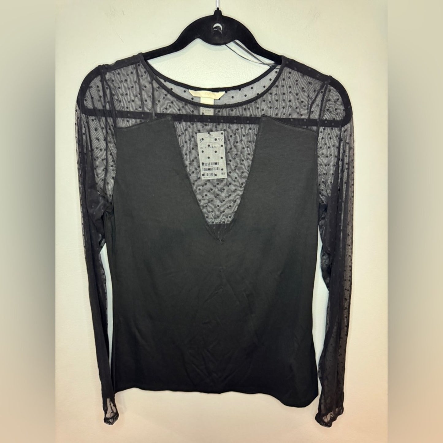 NWT LG H&M Block Mesh Polka Dot Long Sleeve Top