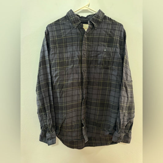 MD Weatherproof Vintage Black, Blue, and Green Plaid Flannel Button-Up Shirt
