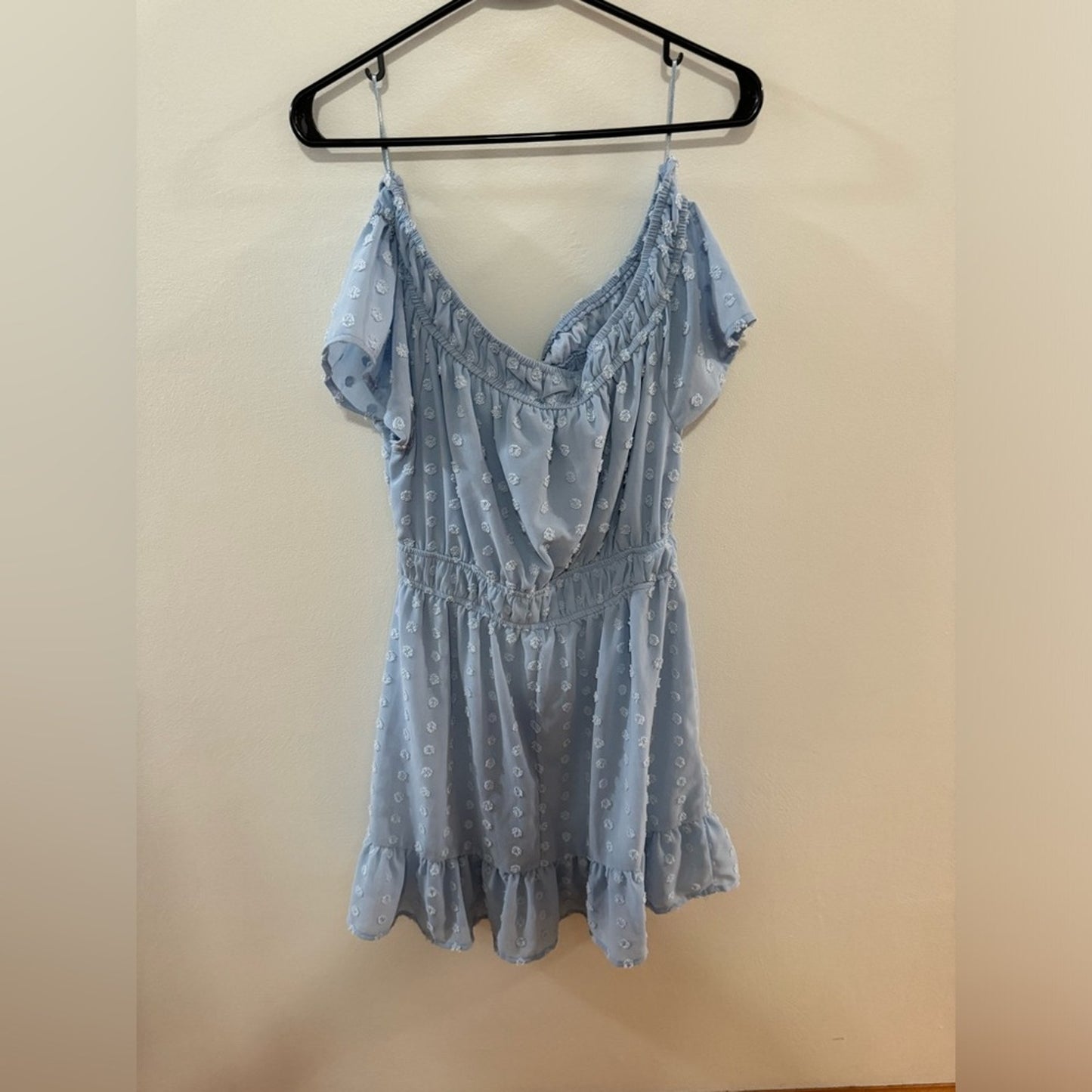 NWT LG Indulge InStyle Blue Polka Dot Off the Shoulder Dress