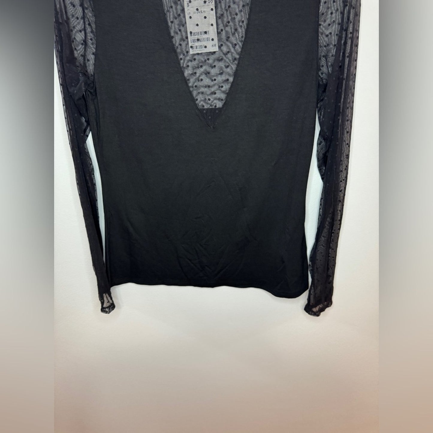 NWT LG H&M Block Mesh Polka Dot Long Sleeve Top