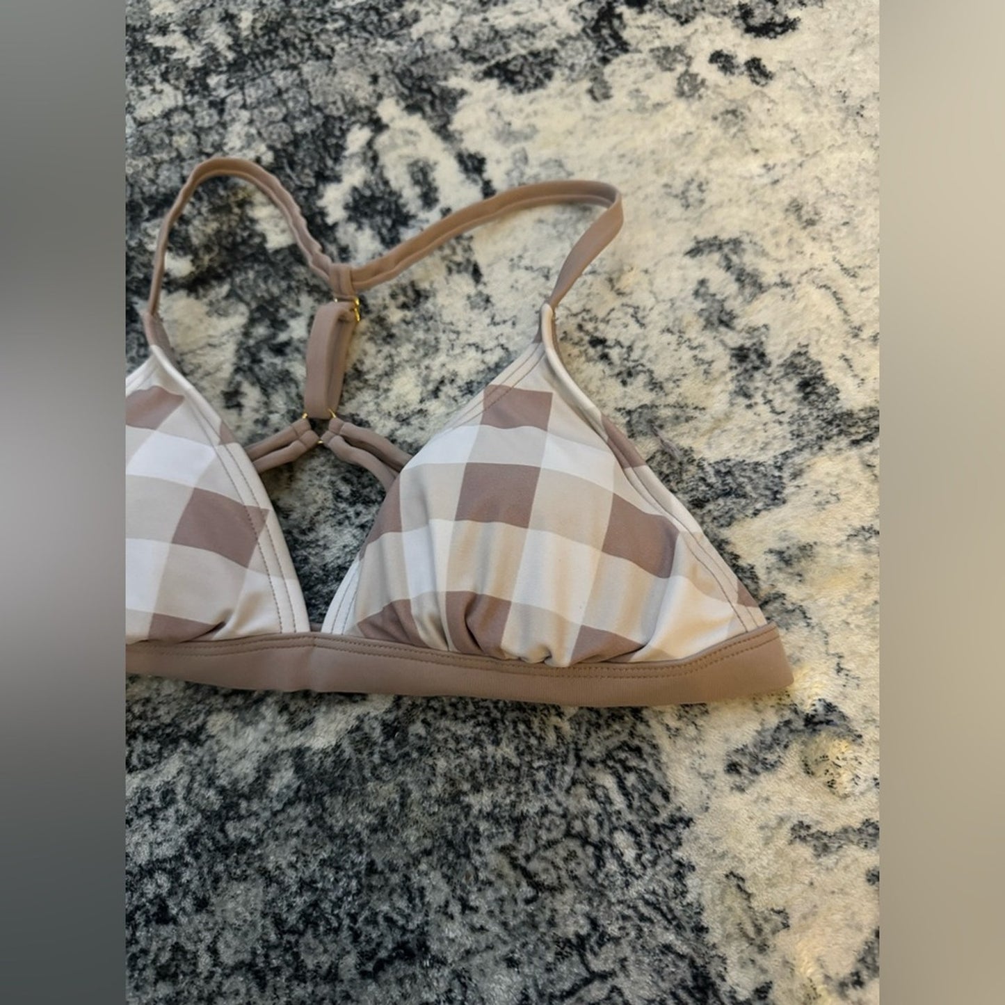 Pre-Owned MD Xhilaration Brown and White Checker Print Bikini Top