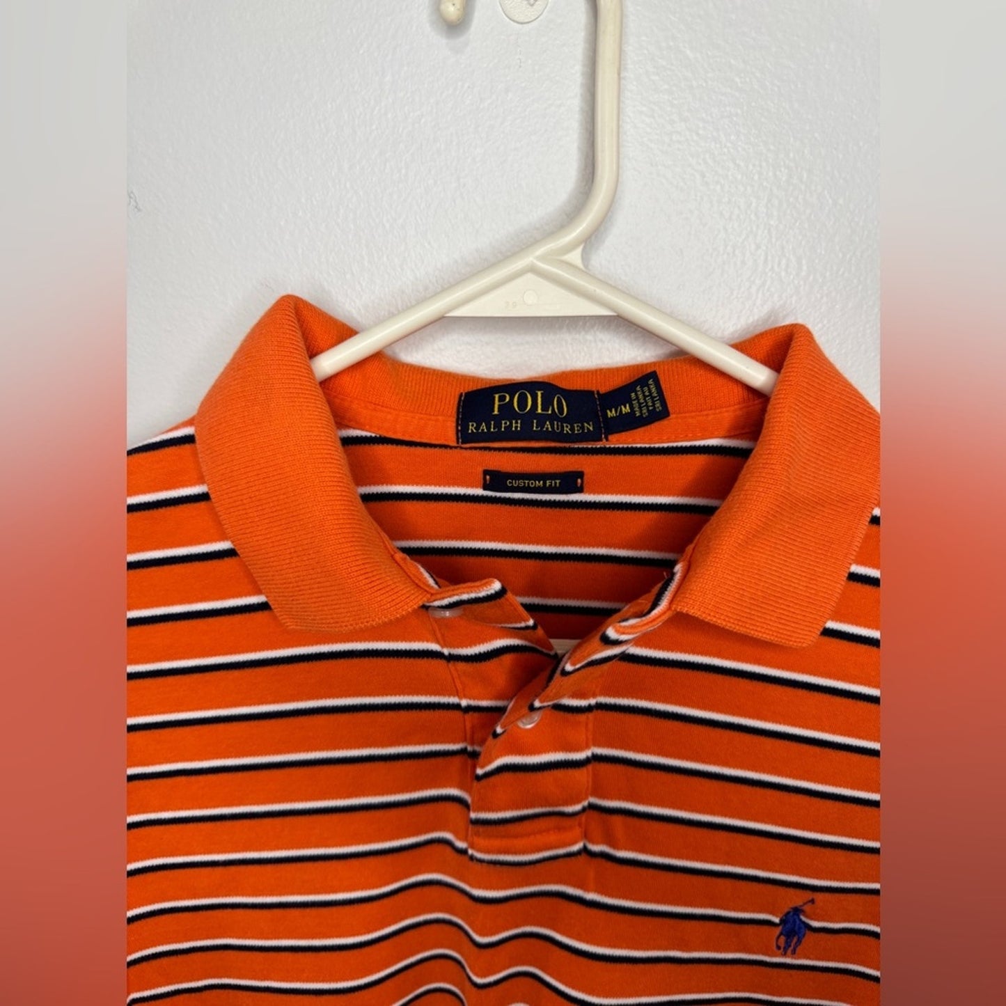 Pre-Owned Md Polo Ralph Lauren Orange Striped Custom Fit Polo Shirt