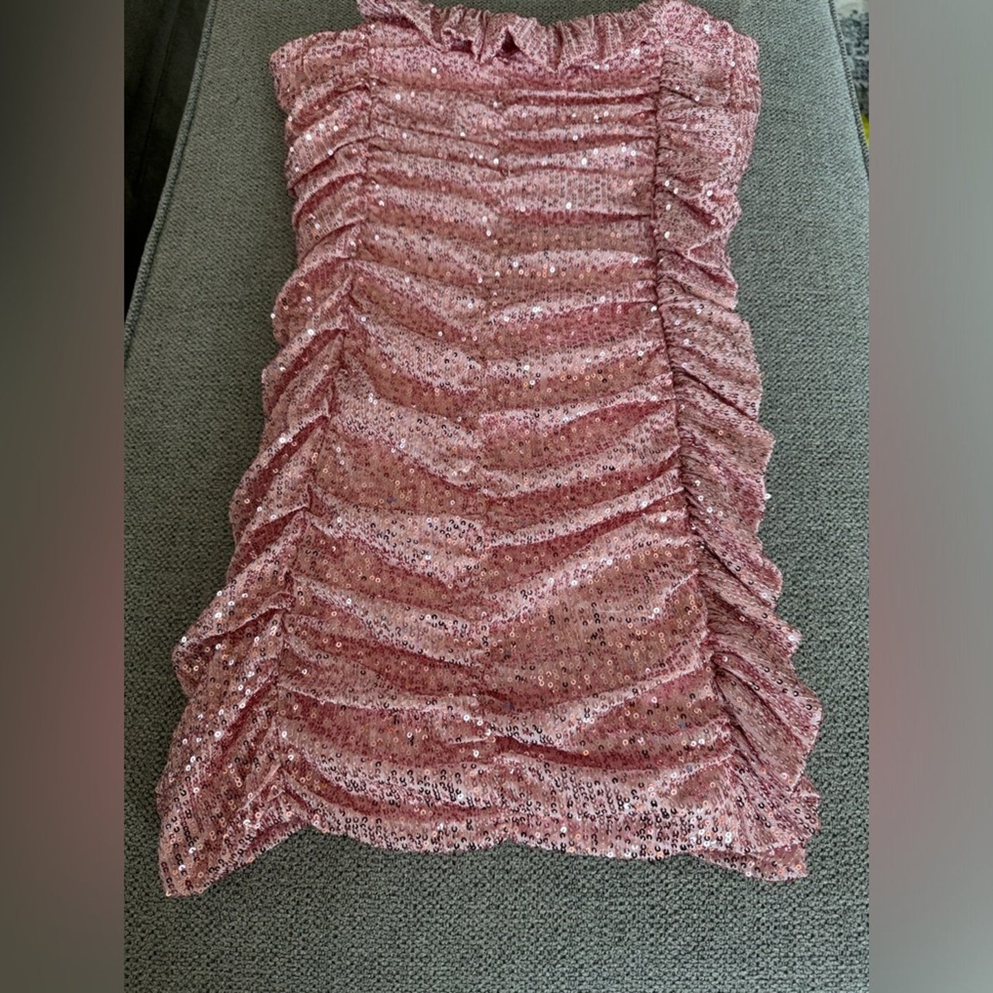 NWT LG Fashion Nova Pink Sequin Strapless Ruffle Dress