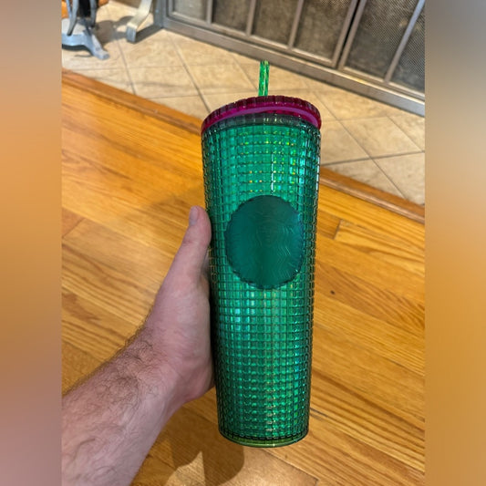 Pre-Owned Starbucks Spring 2023 Watermelon Green Grid Pink Lid Tumbler