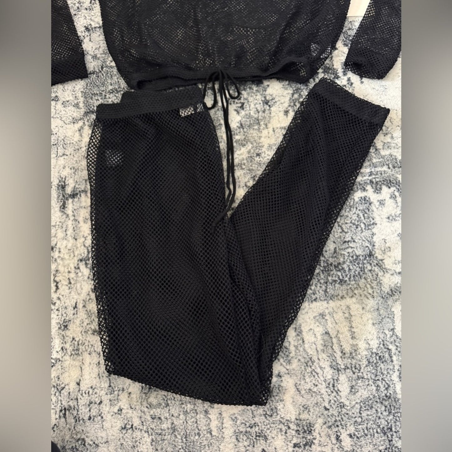 NWT SM Free Kisses Black Mesh Top and Bottom Cover Up Bathing Suit Set