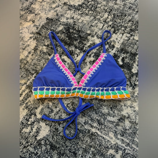 Pre-Owned SM Xhilaration Blue Crochet Border bikini Top