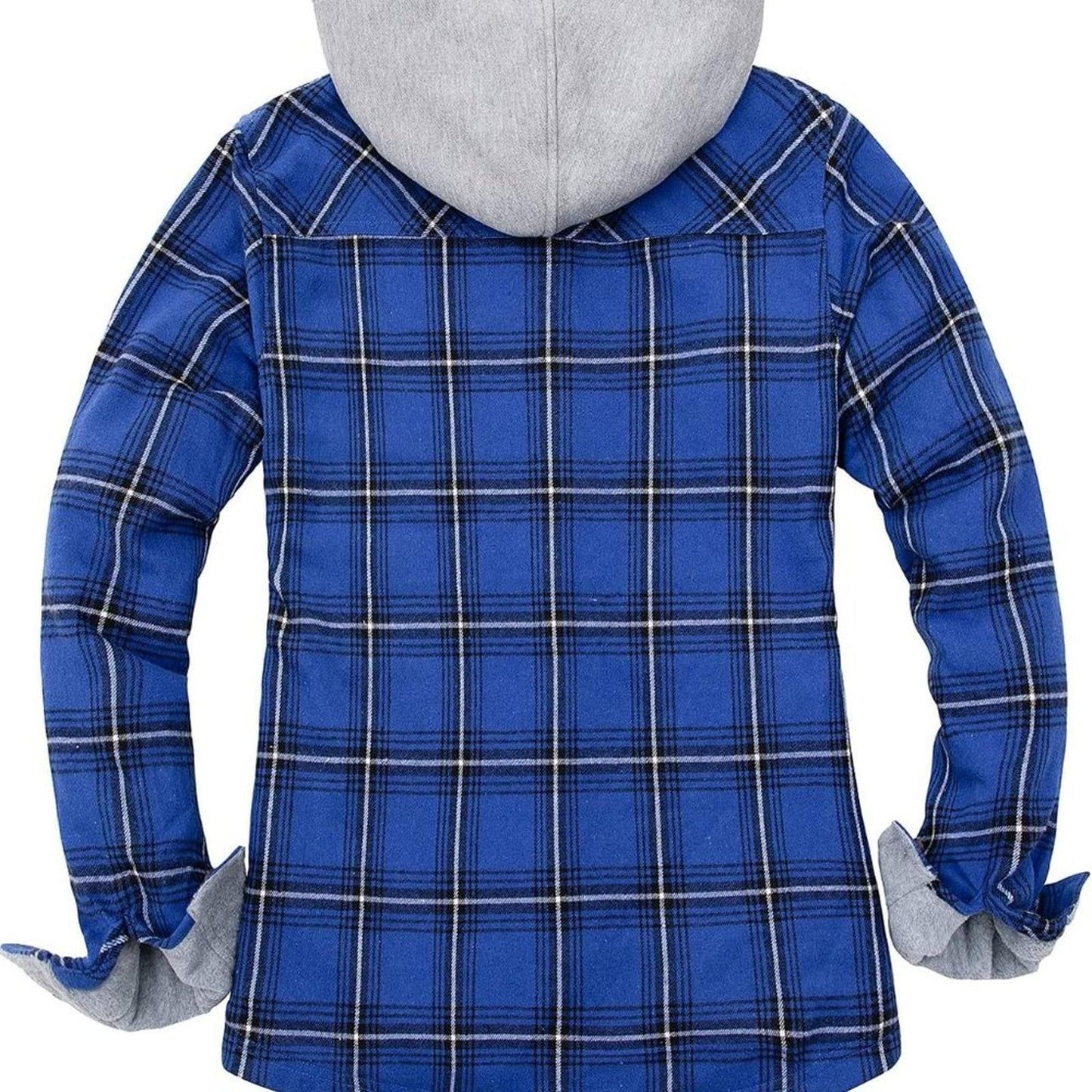 Womens Fleece Hooded Flannel Shirts Plaid Button Down Flannel Shirt Hoodie MD