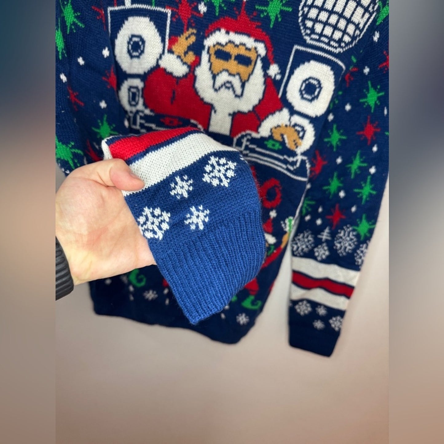 Pre-Owned Unisex SM Party Sweater Blue Knitted Santa DJ Sweater