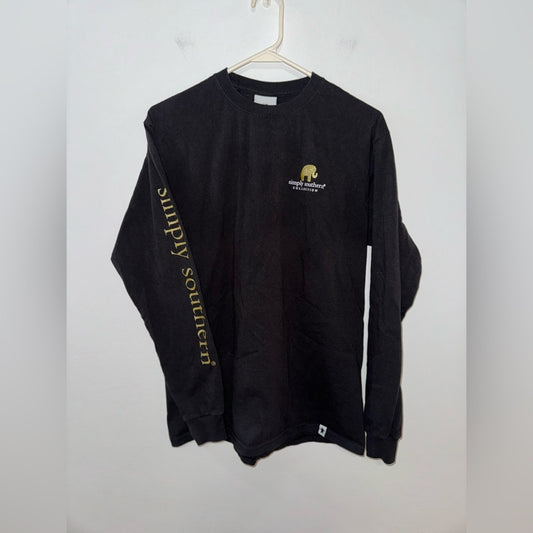 Pre-Owned MD Simply Southern Black Long Sleeve Red/Black/Gold Elephant Shirt