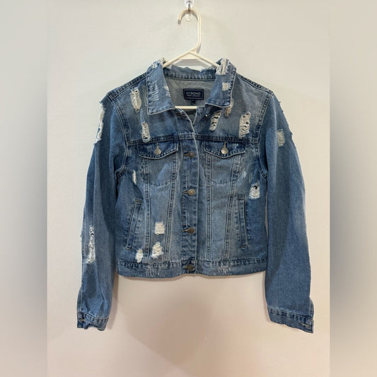 Pre-Owned LG Cisono Blue Distressed Cropped Jean Jacket