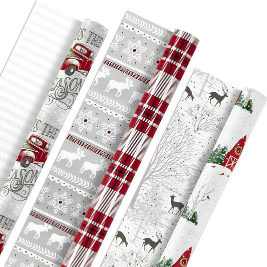 Hallmark Holiday Reversible Wrapping Paper Bundle, Rustic Christmas, Pack of 3