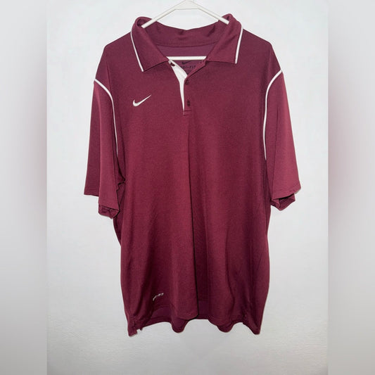 Pre-Owned XL Nike Dri-Fit burgundy and white Embroidered Logo Polo Shirt