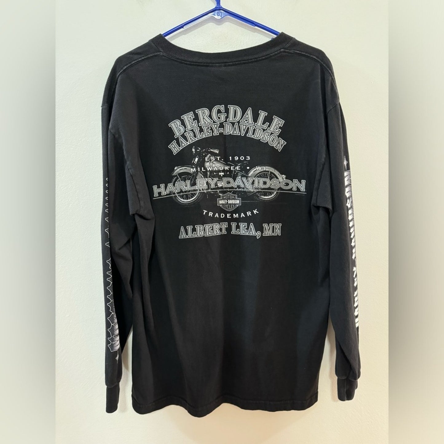 LG Harley Davidson Black/Silver Skull Graphic Bergdale Albert Lee, MN l/s Shirt