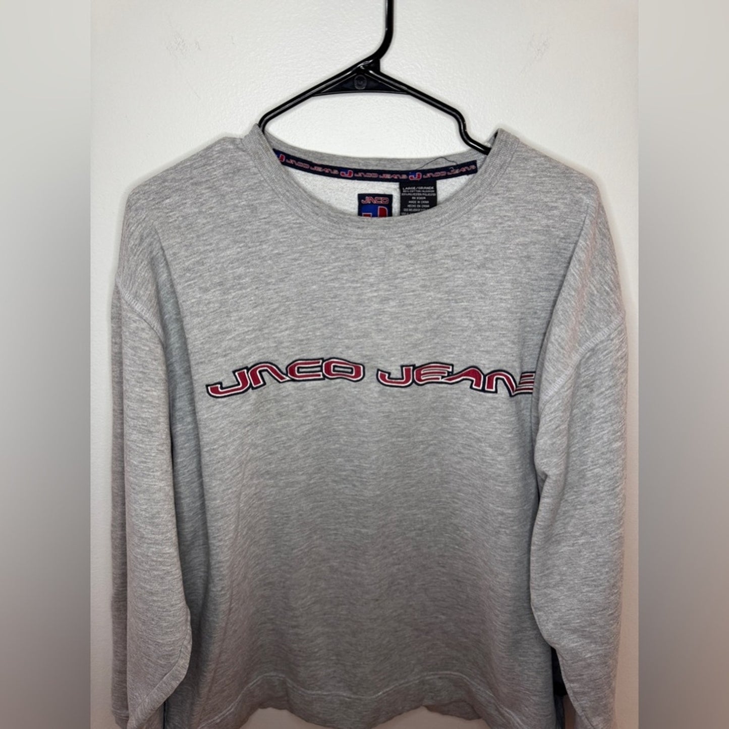 Pre-Owned LG JNCO Jeans Light Heather Grey Embroidered Logo Vintage Crewneck