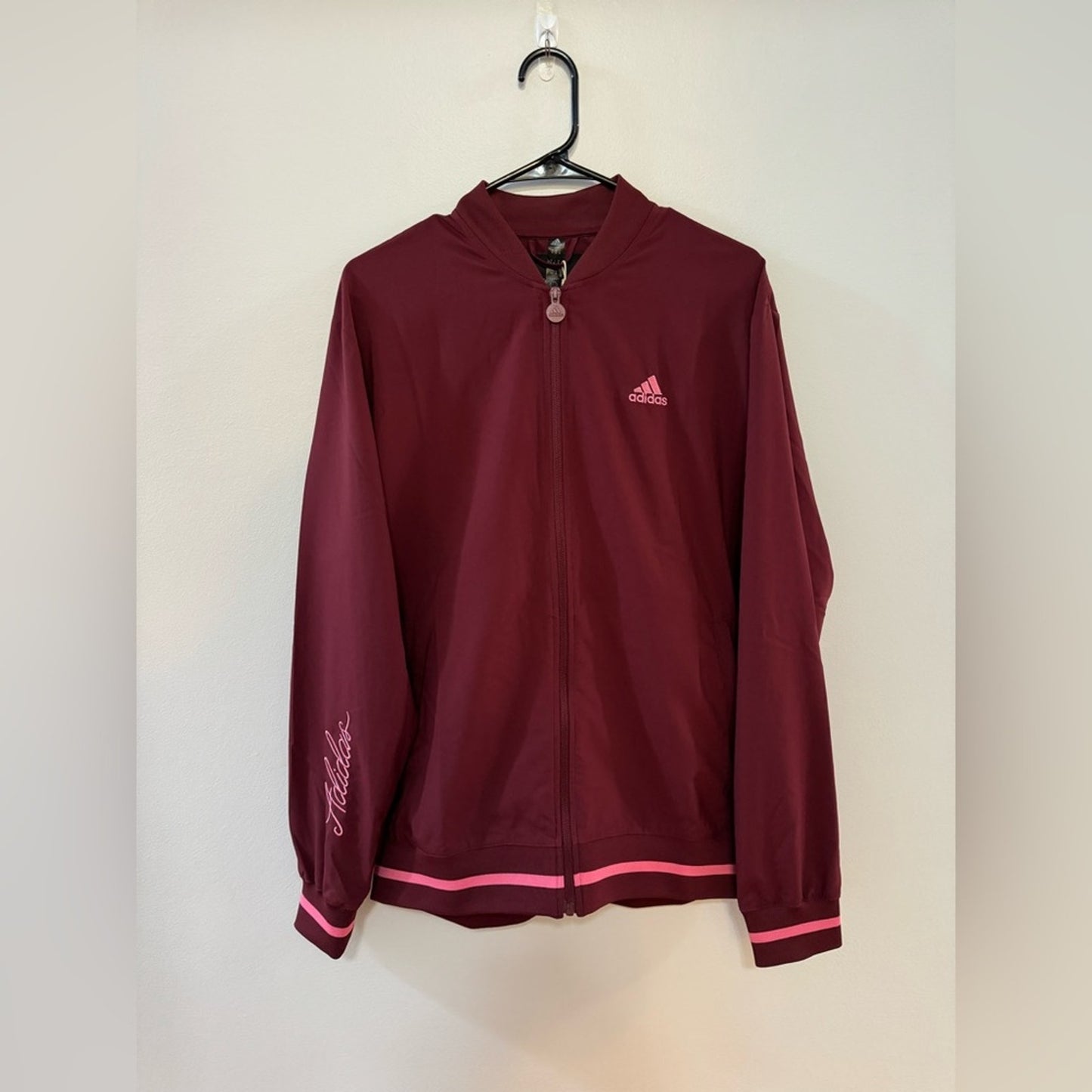 NWT MD Adidas Shadow Red and Pink Embroidered Zip Up Jacket