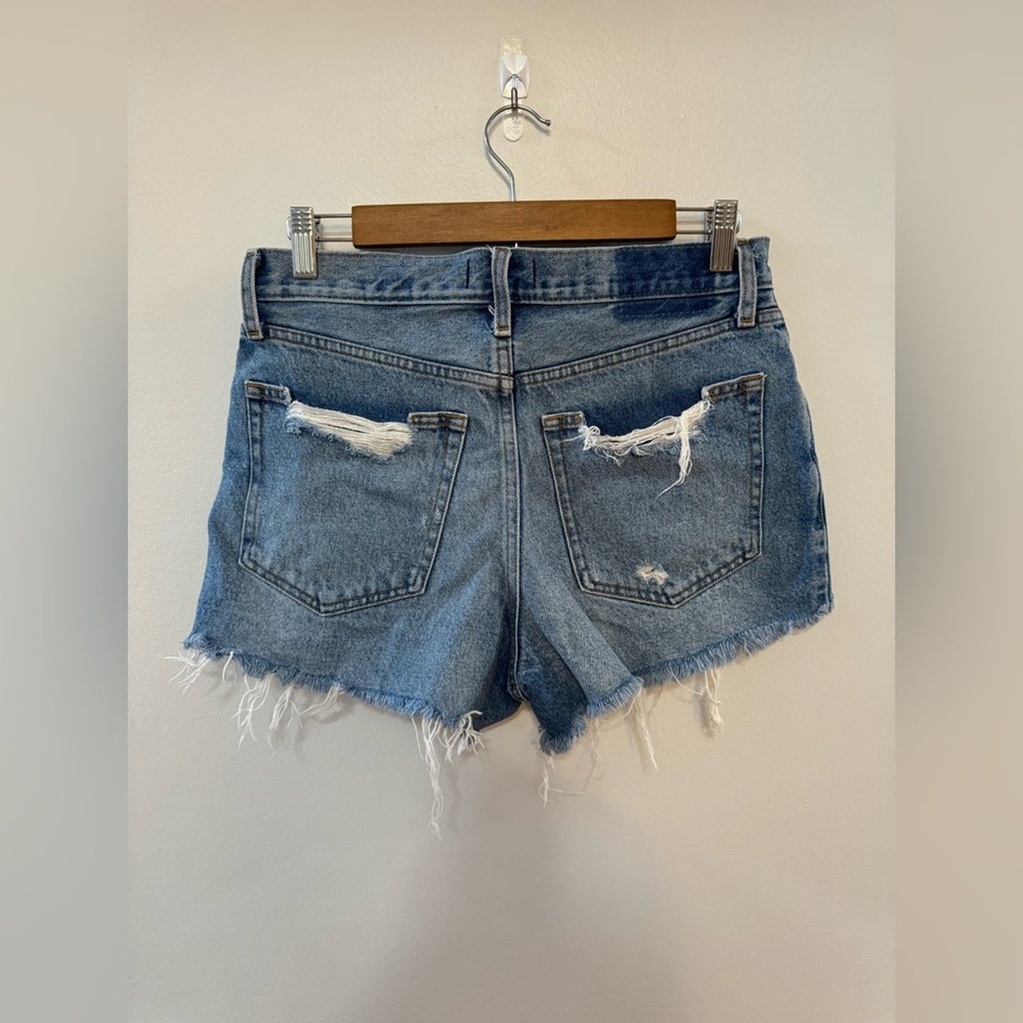 Size 6 Abercrombie & Fitch Light Blue Distressed Annie High Rise Jean Shorts