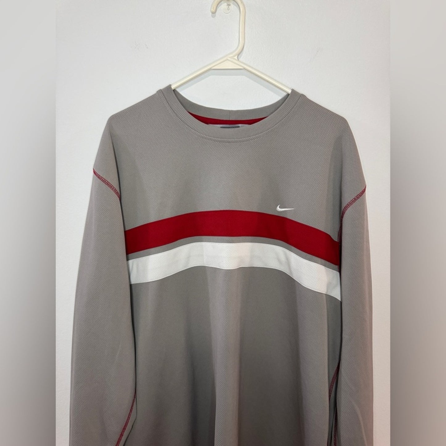 XXL Nike Vintage Grey with Red and White Stripe Heavyweight Long Sleeve Shirt