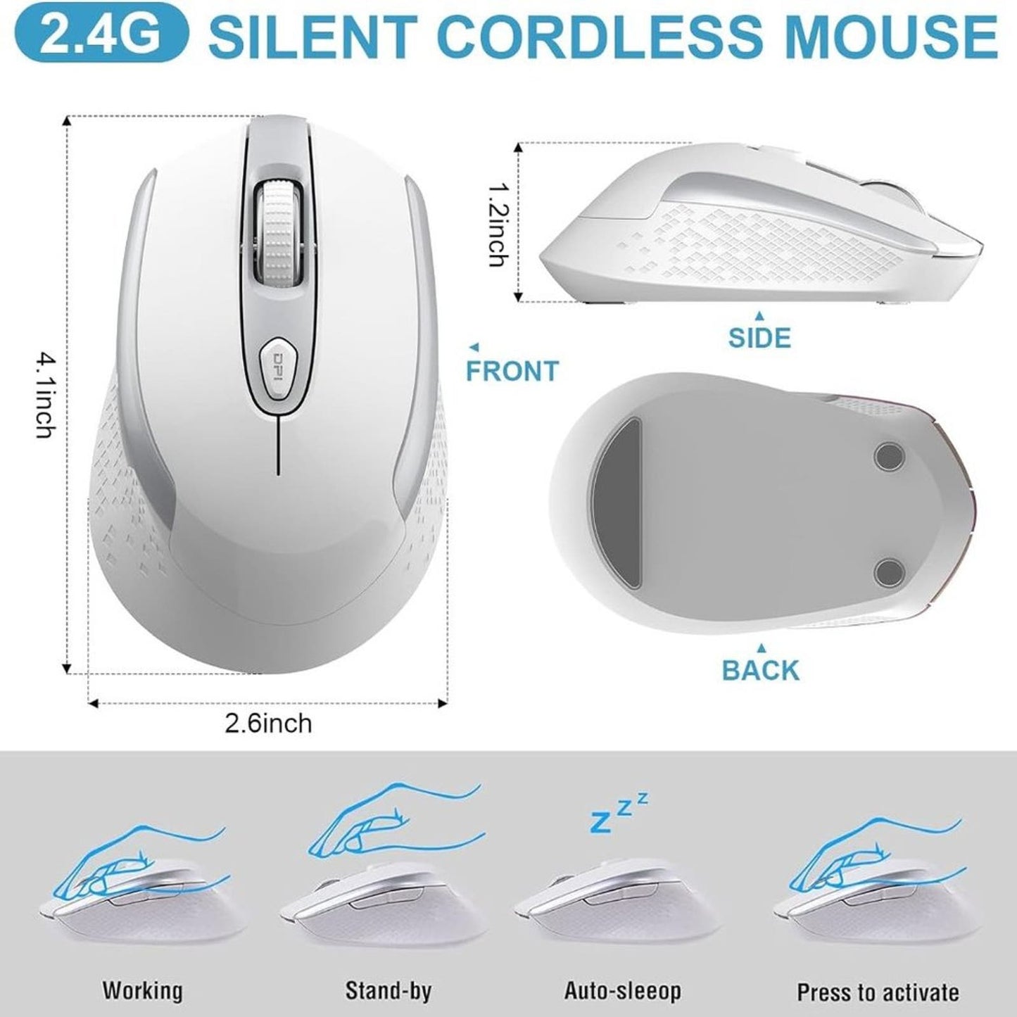 cimetech Wireless Computer Mouse, 2.4G Ergonomic Optical Mouse, 6 Buttons