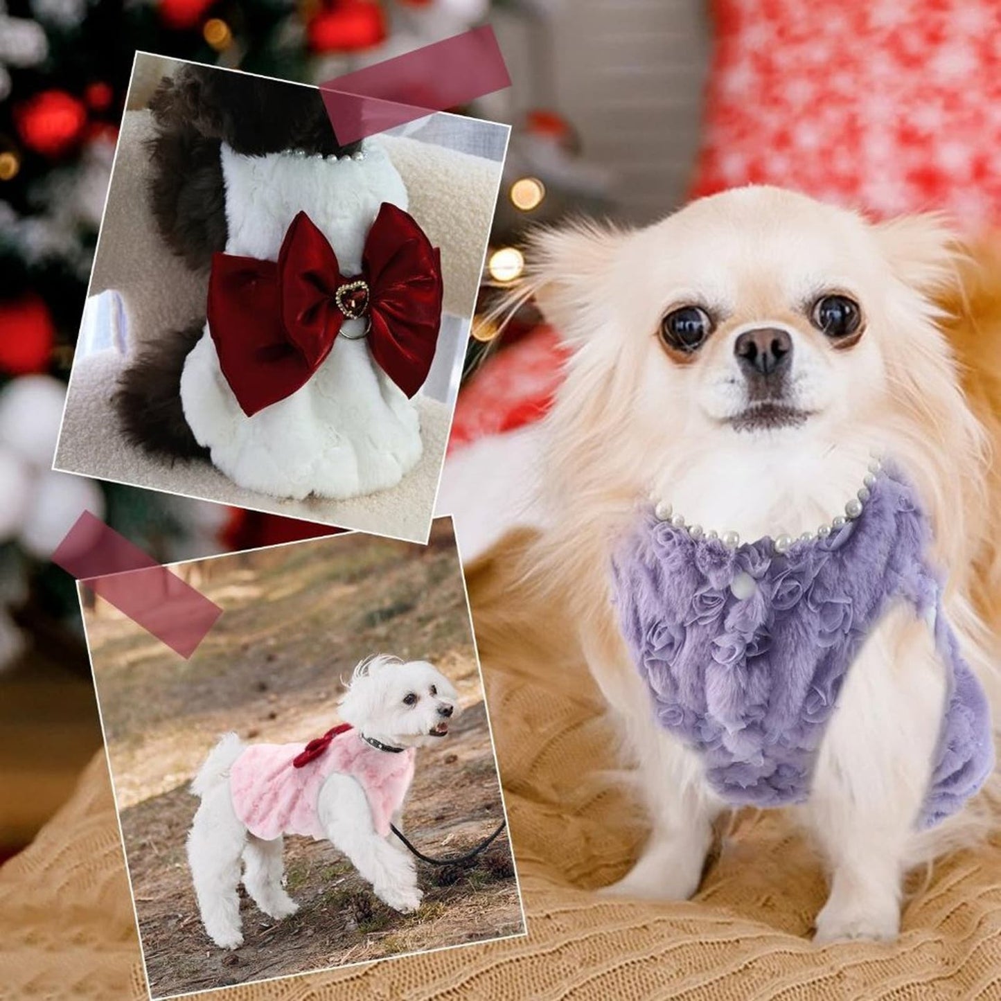 Couner Dog Sweater Dress for Dogs Girl,Faux Fur Cat Sweater Purple LG