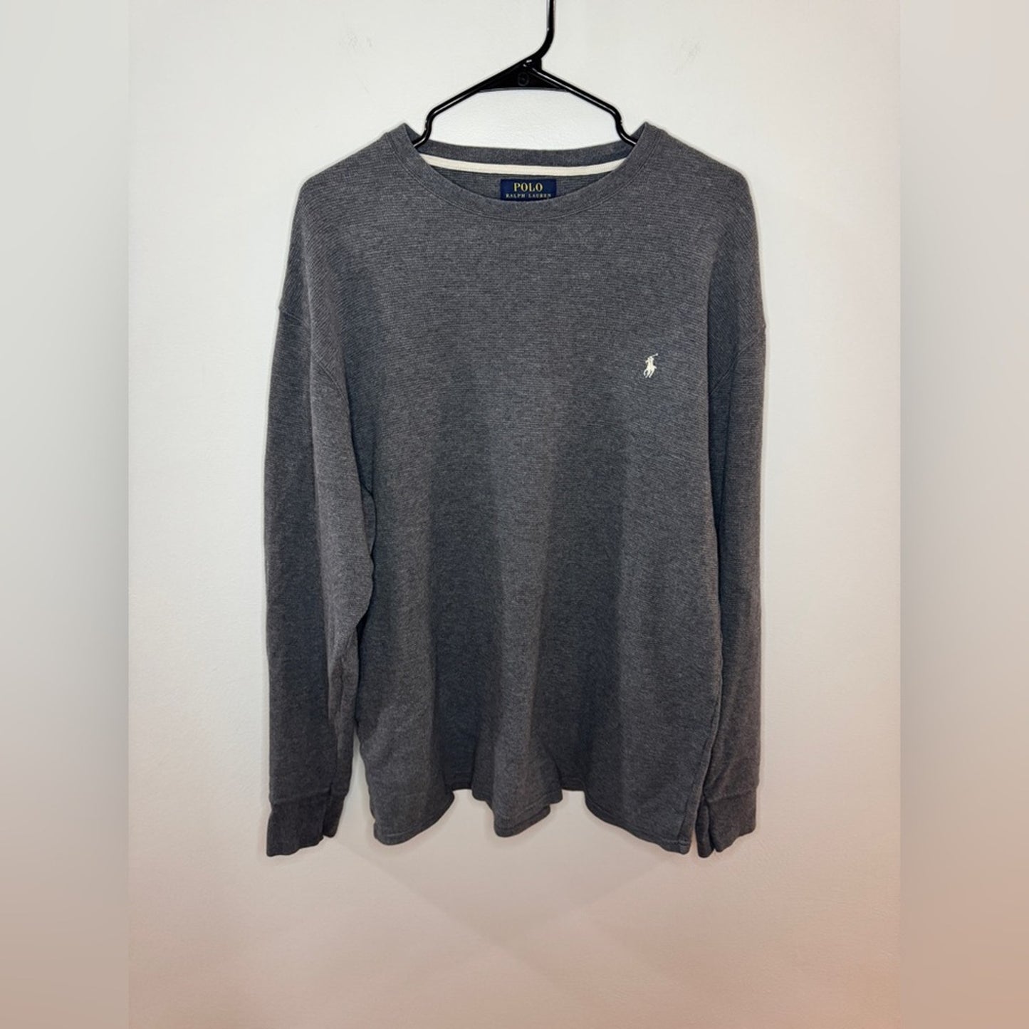 Pre-Owned XXL Polo Ralph Lauren Heather Grey Waffle Knit Long Sleeve Shirt