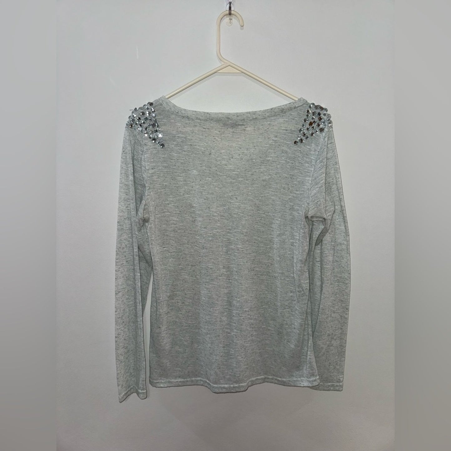 Pre-Owned SM BKE Heather Grey Crystal Shoulders V-Neck Long Sleeve Shirt