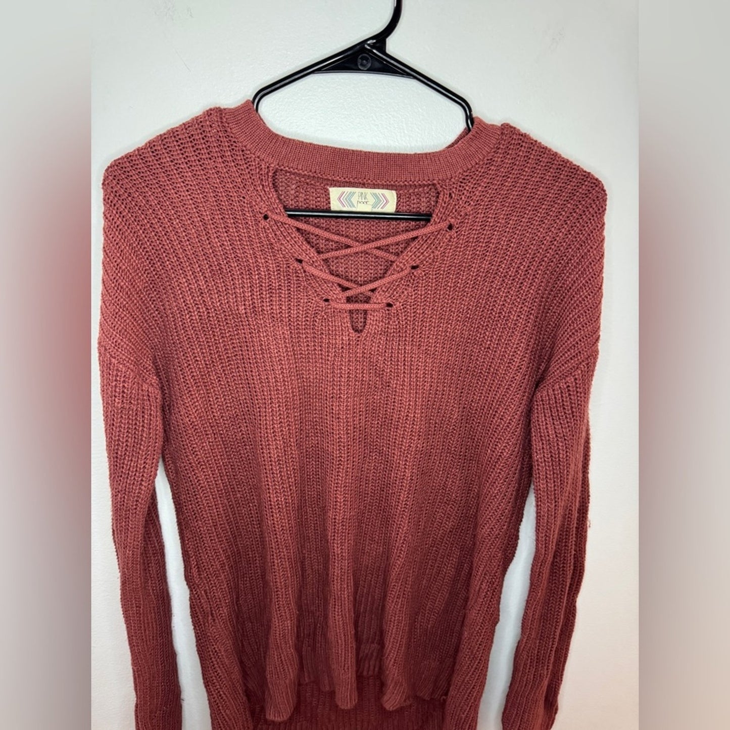 Pre-Owned MD Pink Rose Red Open Front Knitted Sweater