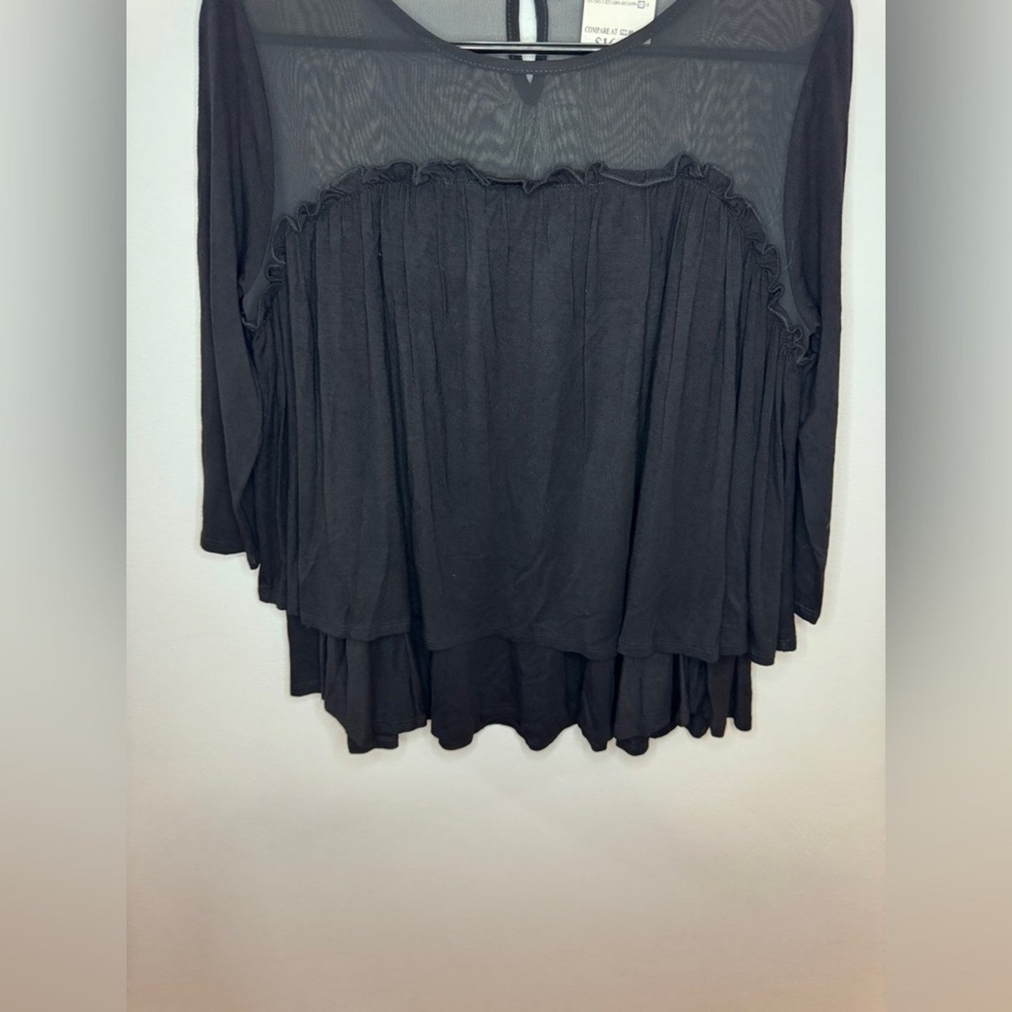 NWT SM Pebble and Stone Black Flowy long Sleeve Mesh Top