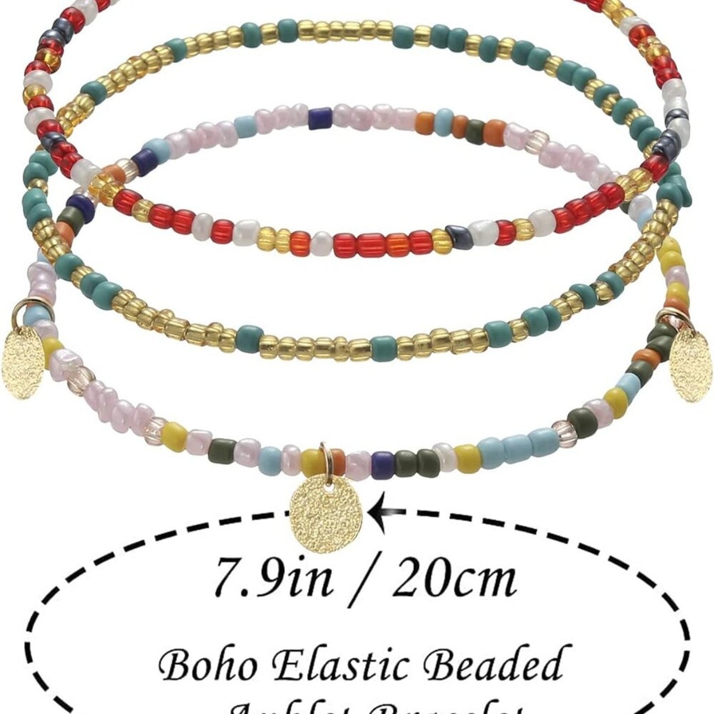 24pk Beaded Anklets for Women Handmade Boho Elastic Beaded Ankle Bracelets Set