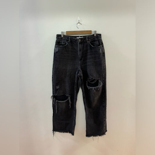 Pre-Owned Size 11 Garage Denim Black Distressed Street Wide Leg Jeans