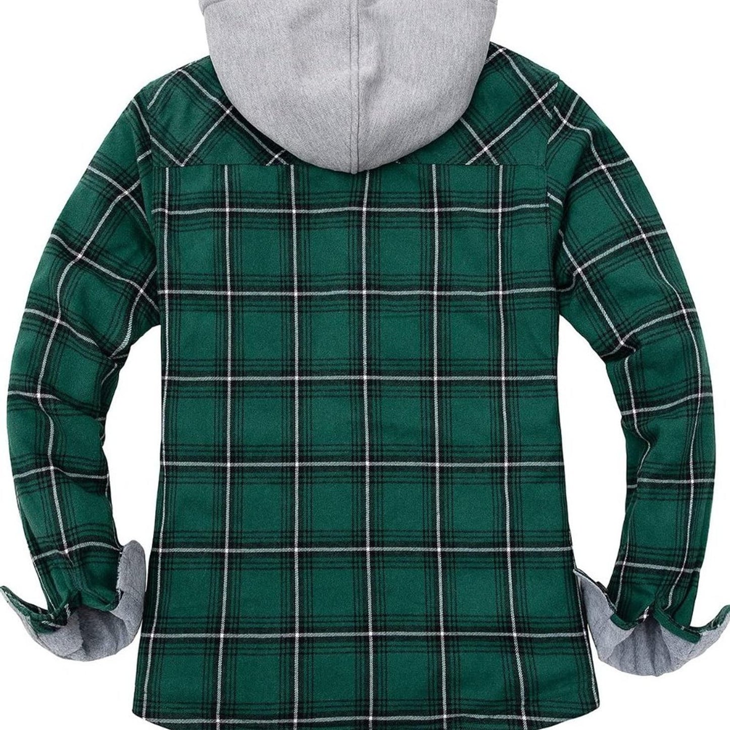 Womens Fleece Hooded Flannel Shirts Plaid Button Down Flannel Shirt Hoodie SM