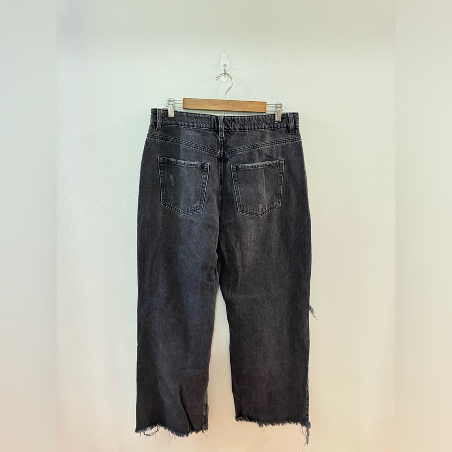 Pre-Owned Size 11 Garage Denim Black Distressed Street Wide Leg Jeans