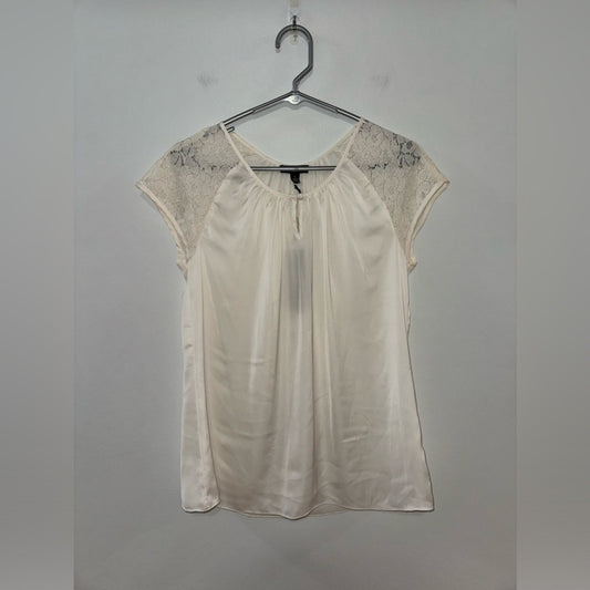 NWT LG Willi Smith White Lace Short Sleeve Blouse