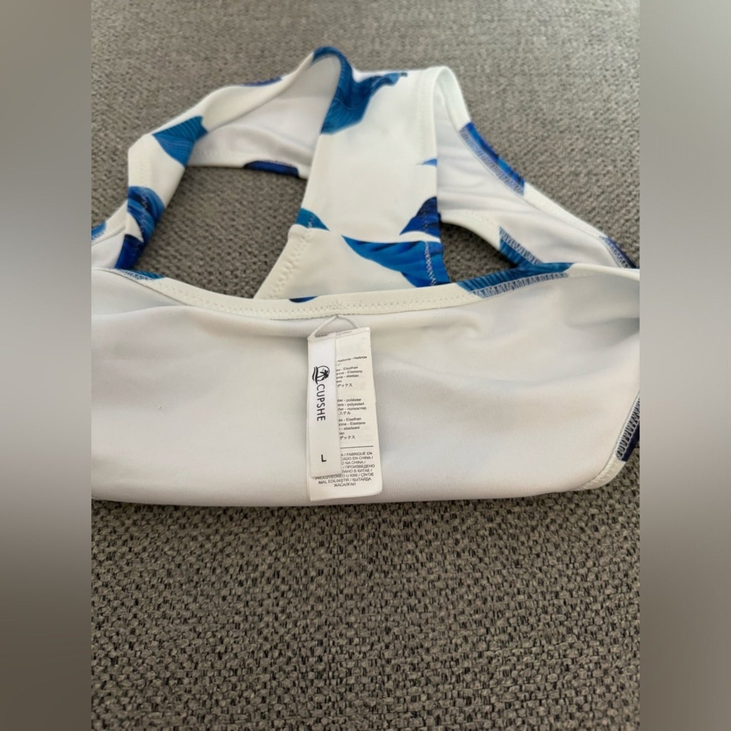 Pre-Owned LG Cupshe White with Blue Leaves Bikini Bottom