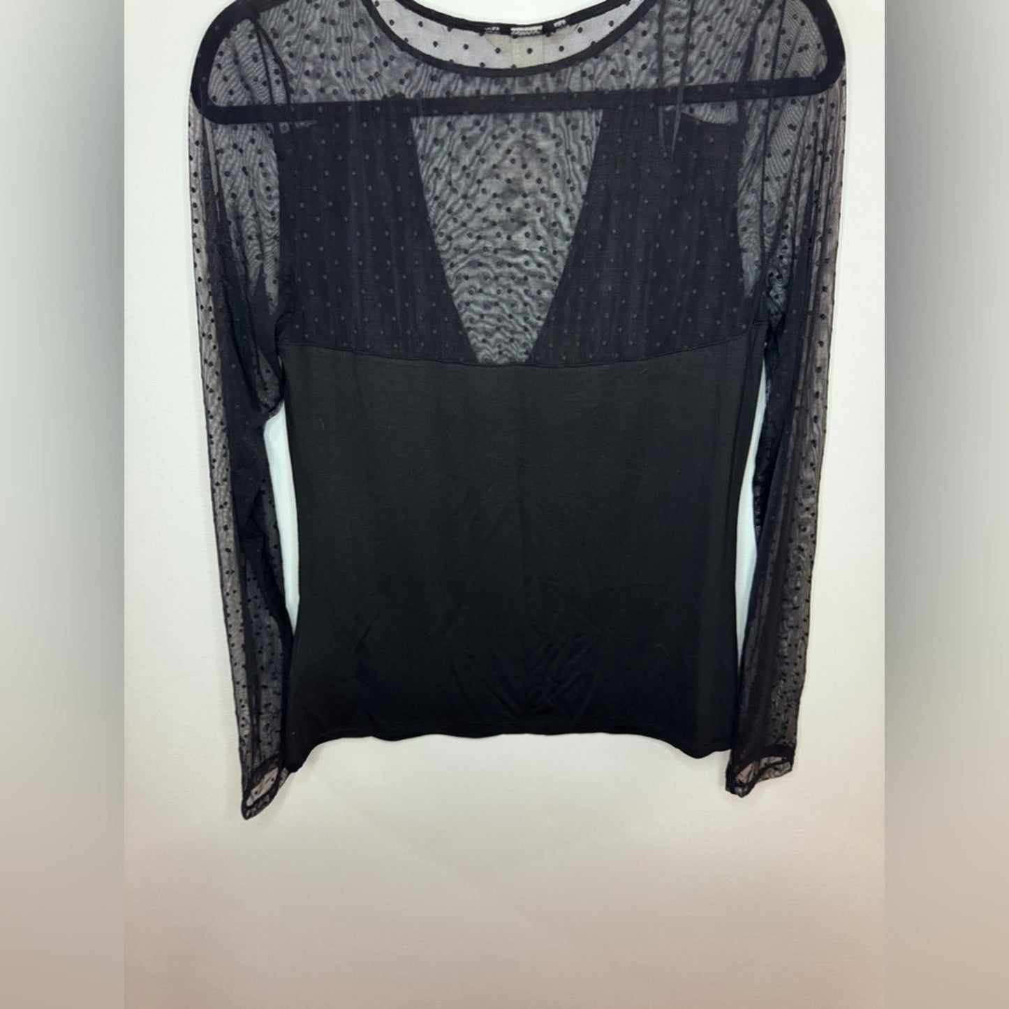 NWT LG H&M Block Mesh Polka Dot Long Sleeve Top