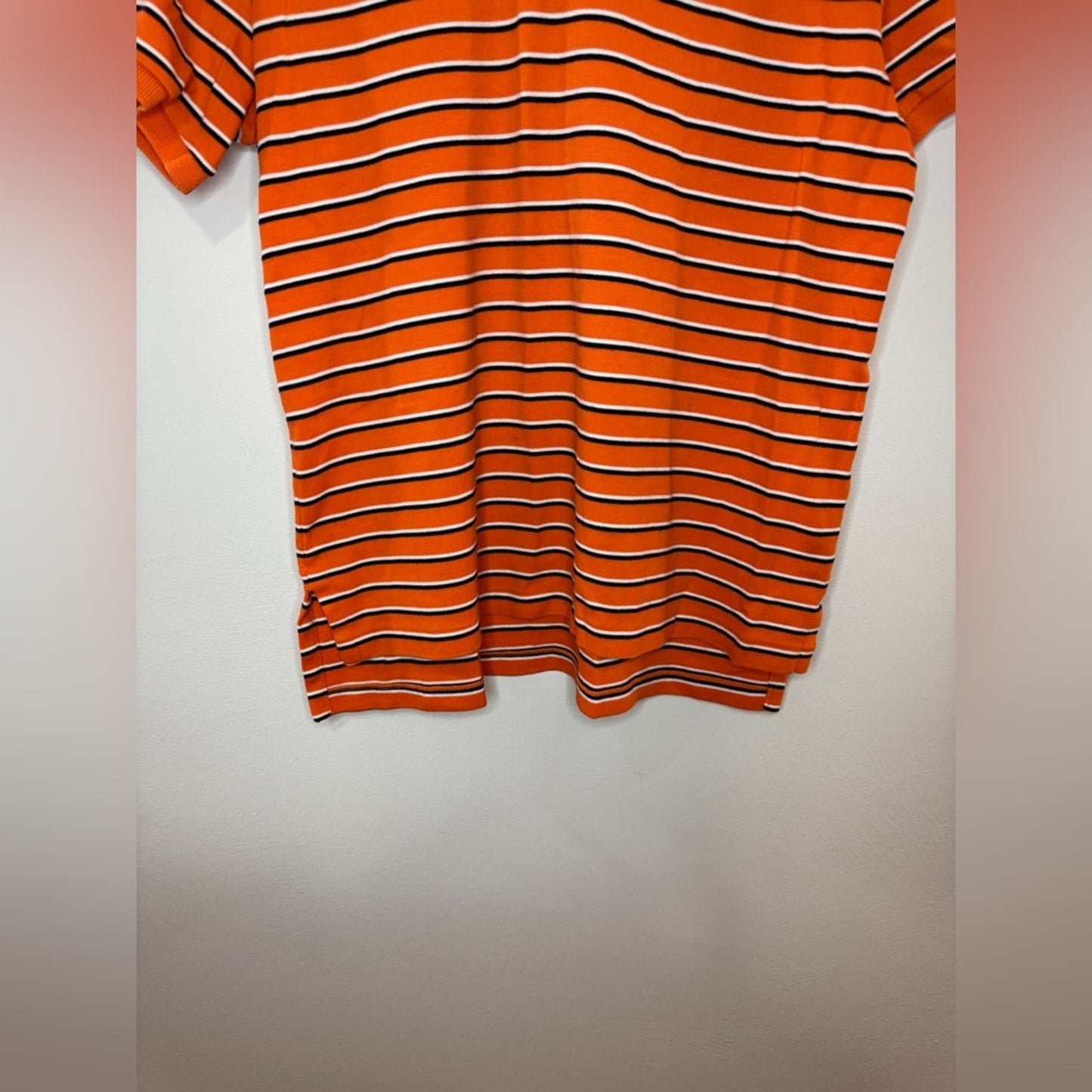 Pre-Owned Md Polo Ralph Lauren Orange Striped Custom Fit Polo Shirt