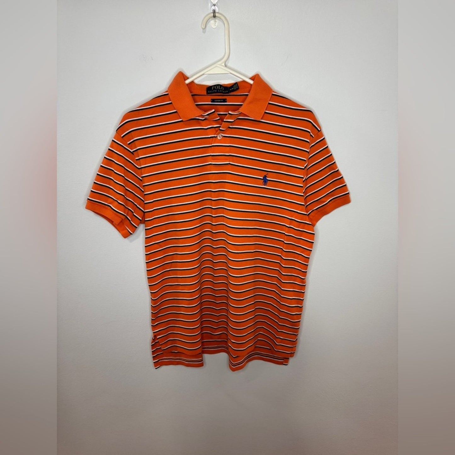 Pre-Owned Md Polo Ralph Lauren Orange Striped Custom Fit Polo Shirt