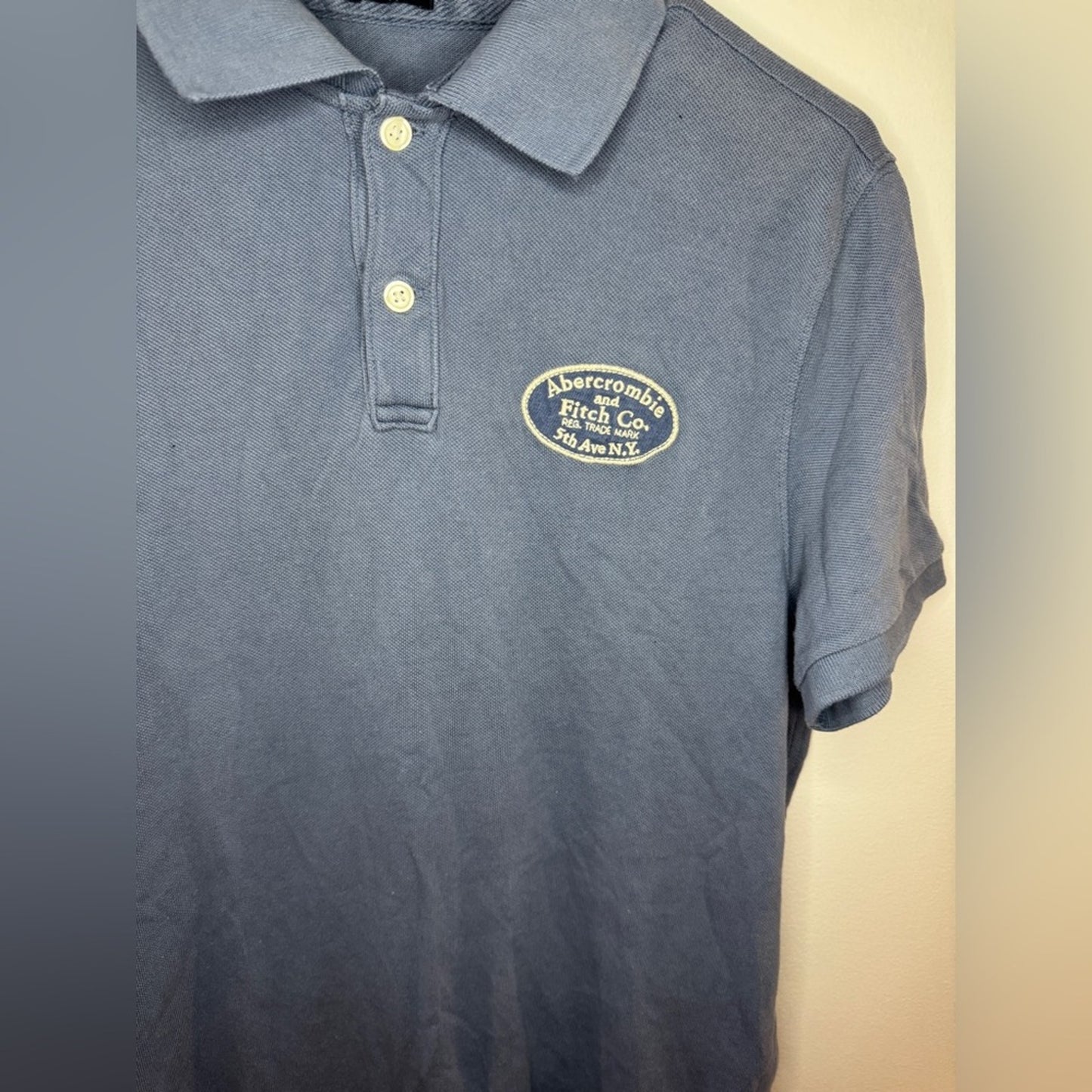 Pre-Owned LG Abercrombie & Fitch Blue Logo Muscle Fit Button Up Polo Shirt