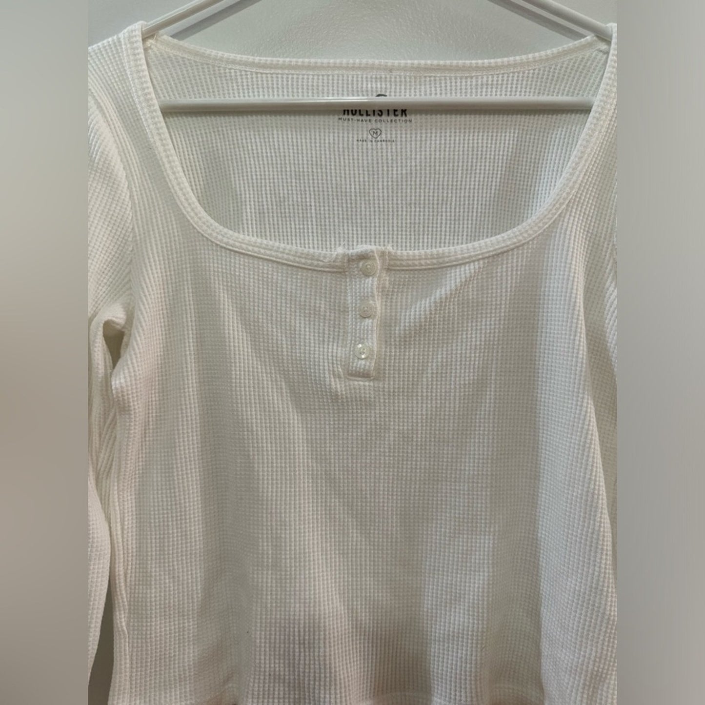 Pre-Owned MD Hollister White Cropped Waffle Knit Long Sleeve Shirt