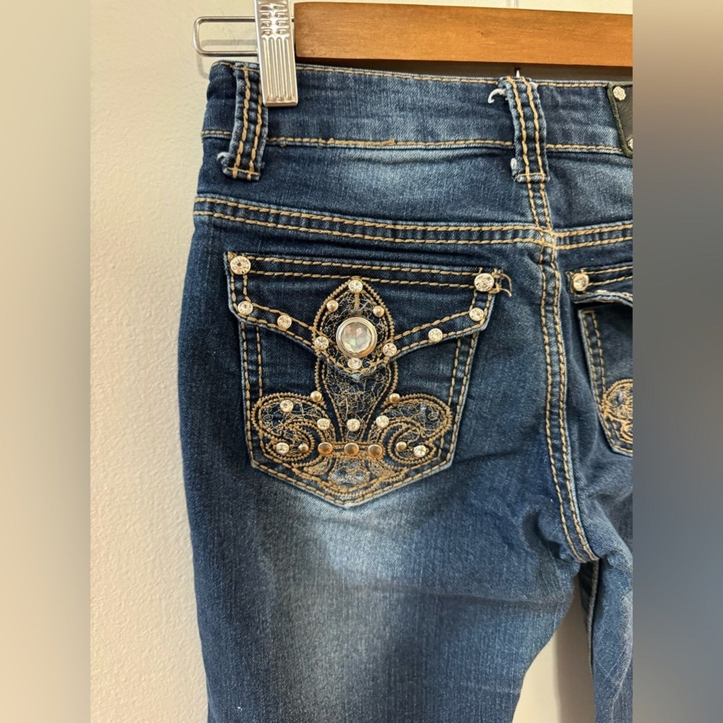 Pre-Owned Size 12 Rodeo Girl Dark Blue Rhinestone Embellished Jeans