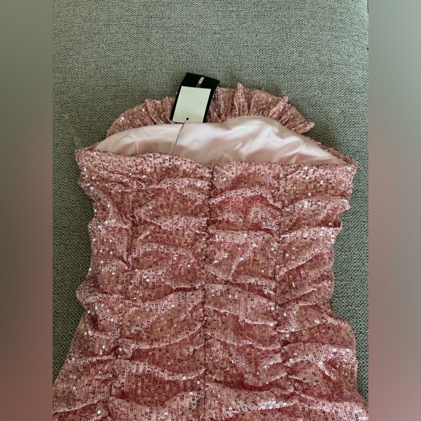 NWT LG Fashion Nova Pink Sequin Strapless Ruffle Dress