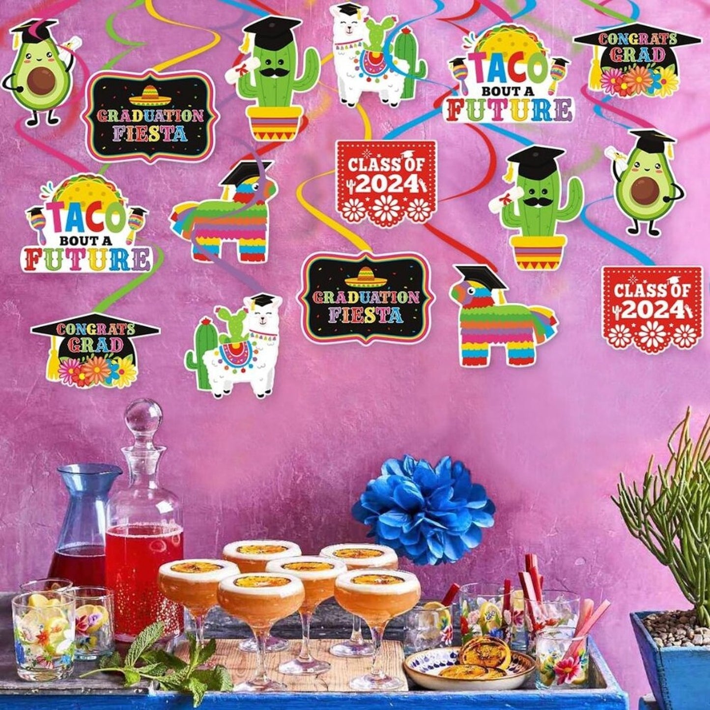 Bessmoso 32pcs Mexican Graduación Hanging Swirls Fiesta Graduation Decorations