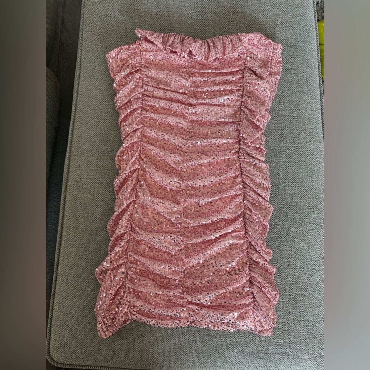 NWT LG Fashion Nova Pink Sequin Strapless Ruffle Dress