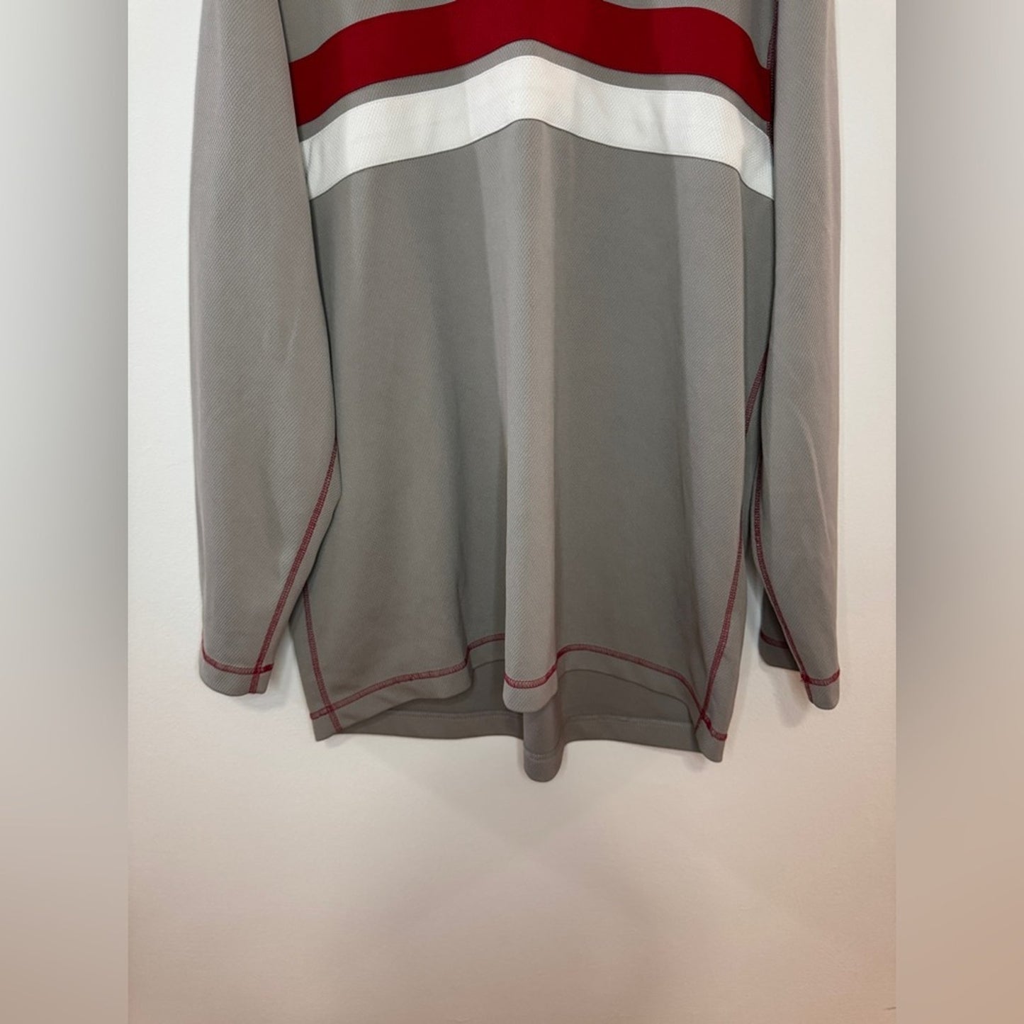 XXL Nike Vintage Grey with Red and White Stripe Heavyweight Long Sleeve Shirt