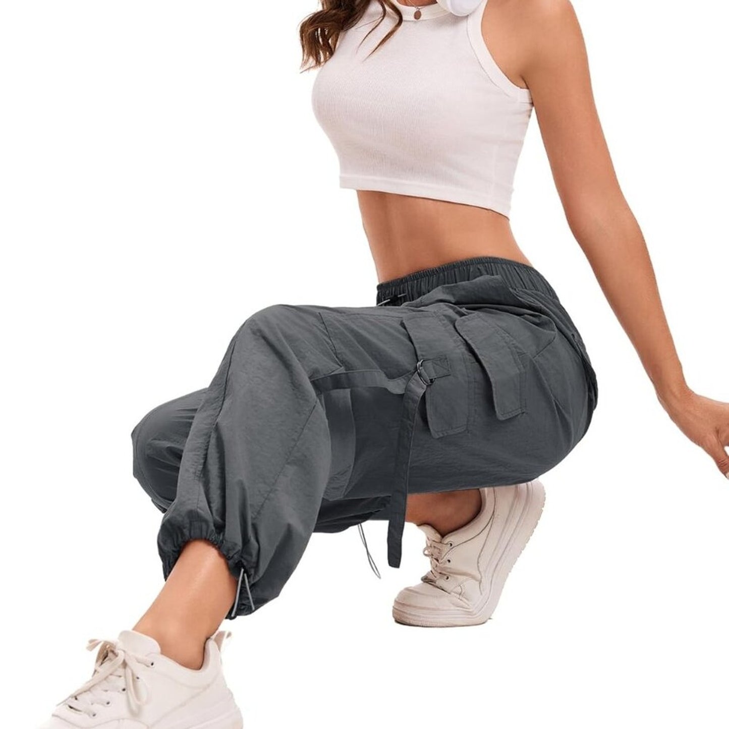 Women Quick-Dry Cargo Pants Y2K Wide Leg Baggy Pants Lightweight Hiking Pants MD