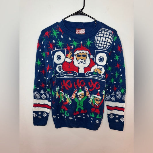 Pre-Owned Unisex SM Party Sweater Blue Knitted Santa DJ Sweater