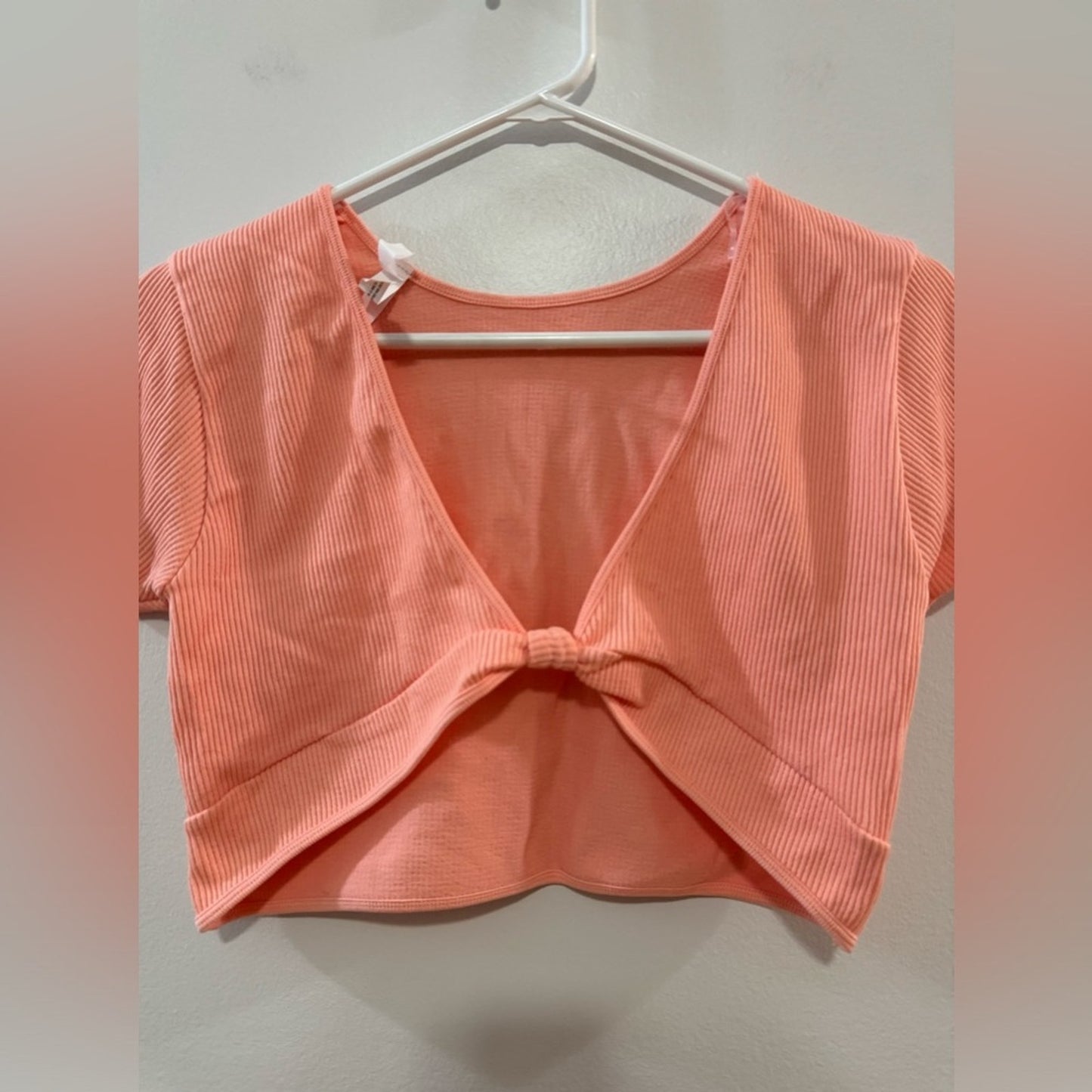 Pre-Owned LG Aeropostale Orange Ribbed Front Tie Short Sleeve Top