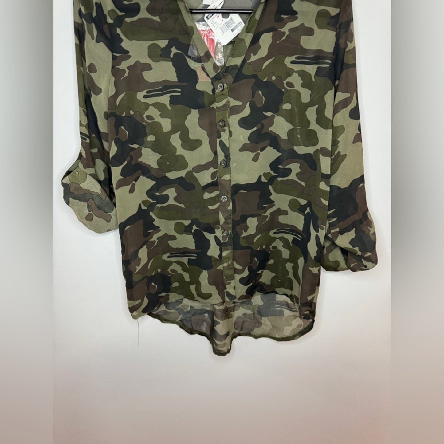 NWT SM Panhandle Slim Green Camo See Through Button Up Top