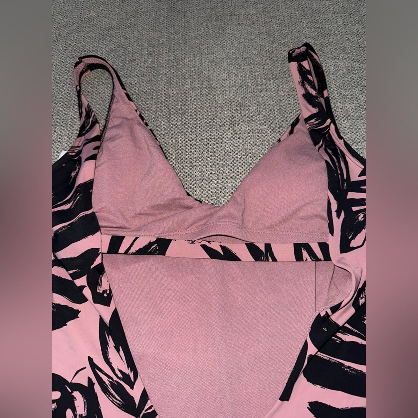 NWT MD Skye Pink and Black Palm Print One Piece Swimsuit