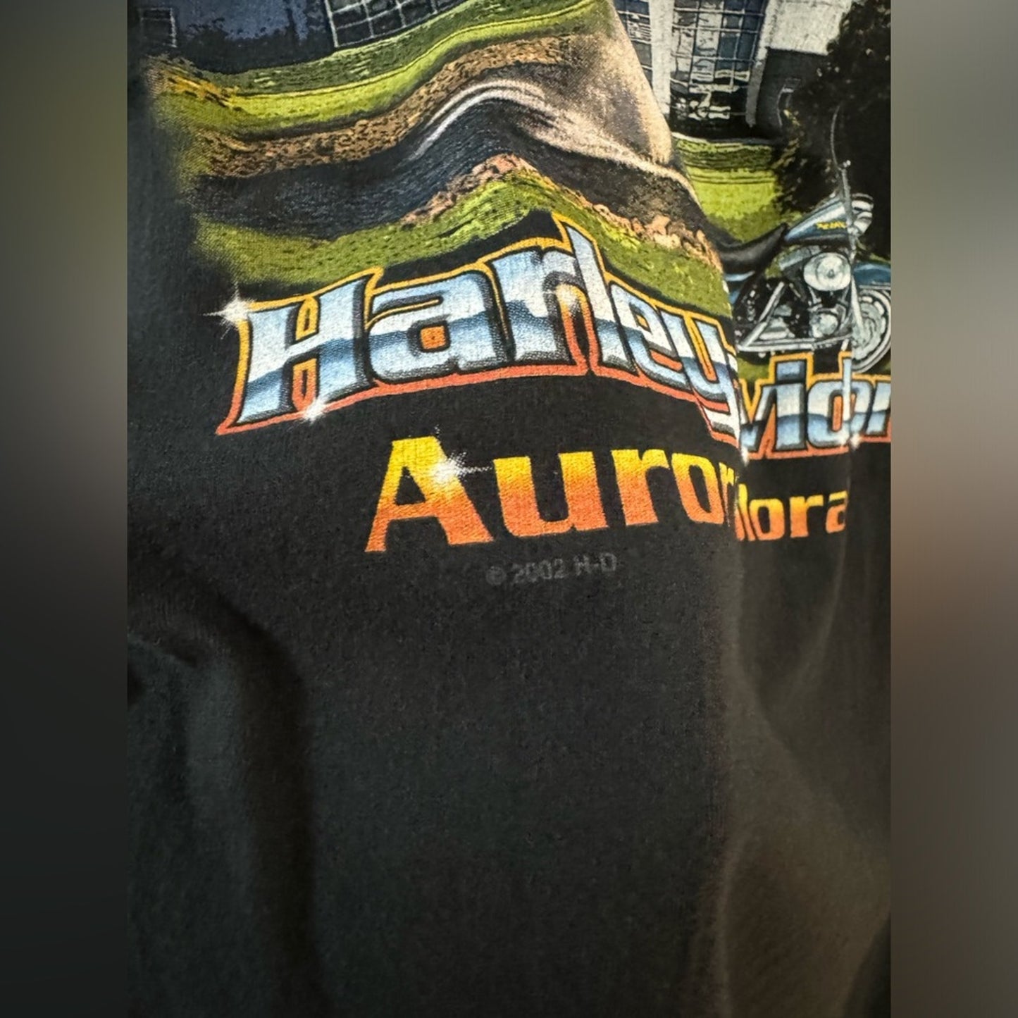 MD Harley Davidson Black Barbed wire Mile High Aurora, CO Short Sleeve Shirt